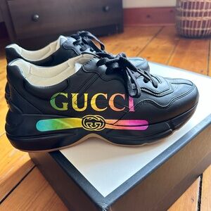 Gucci Black Sneakers with Rainbow Accents
